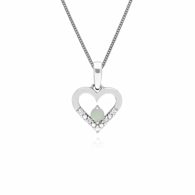 Classic Round Opal & Diamond Love Heart Shaped Pendant in 9ct White Gold sold by Gemondo Jewellery