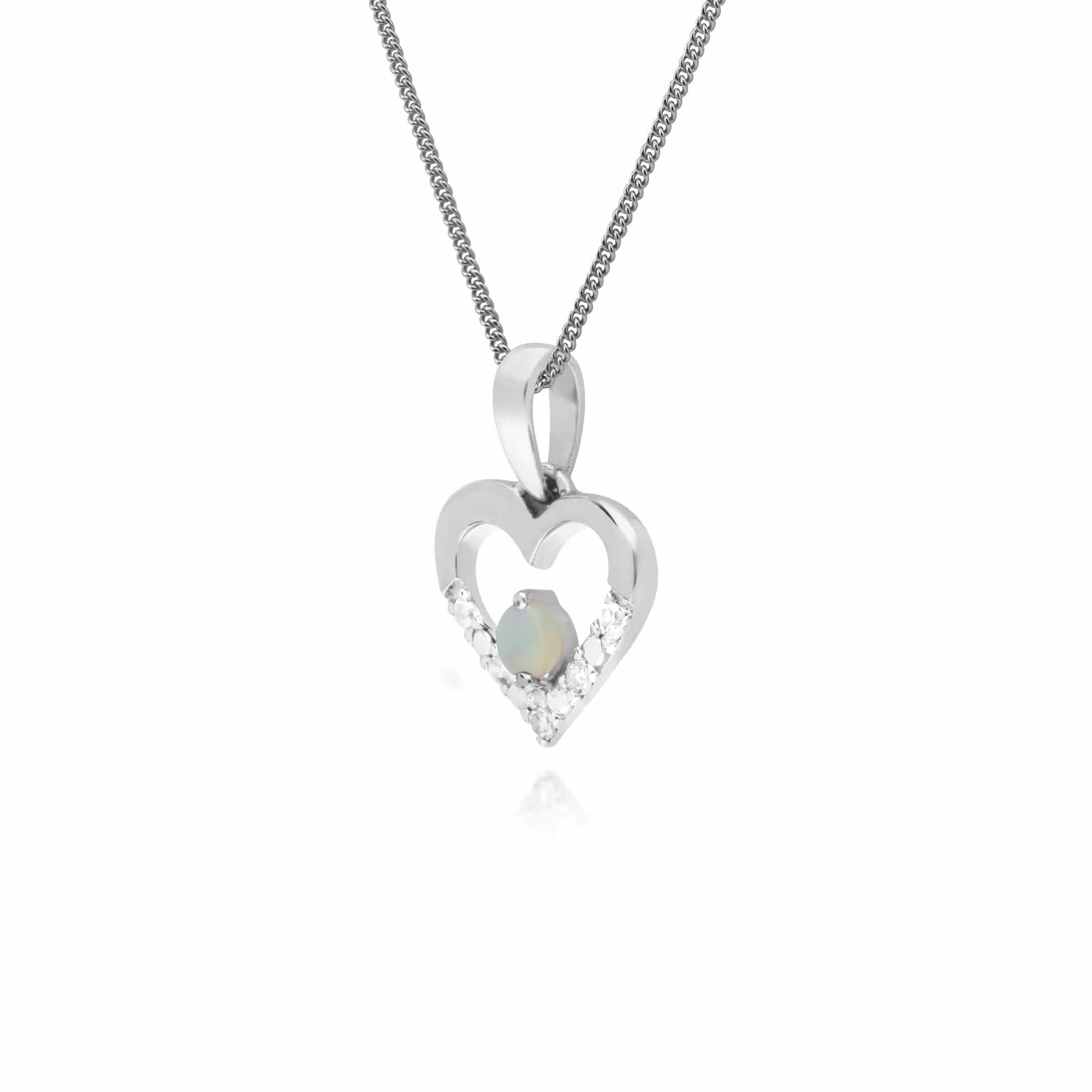 Classic Round Opal & Diamond Love Heart Shaped Pendant in 9ct White Gold sold by Gemondo Jewellery product image thumbnail 2