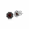 Floral Round Garnet & Marcasite Cluster Stud Earrings in 925 Sterling Silver sold by Gemondo Jewellery