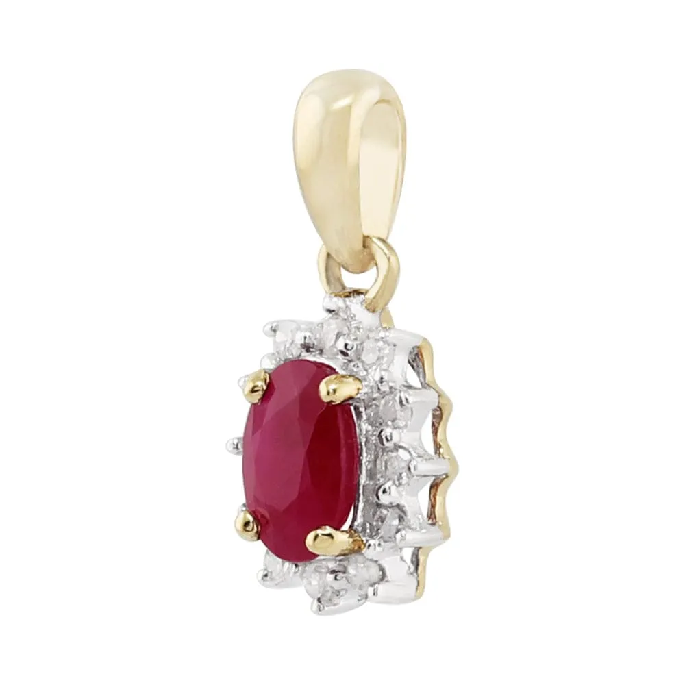 Classic Oval Ruby & Diamond Cluster Pendant in 9ct Yellow Gold sold by Gemondo Jewellery product image thumbnail 2