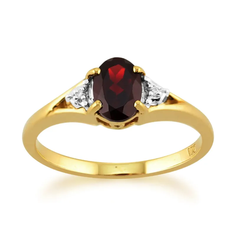 Classic Oval Garnet & Diamond Ring in 9ct Yellow Gold sold by Gemondo Jewellery