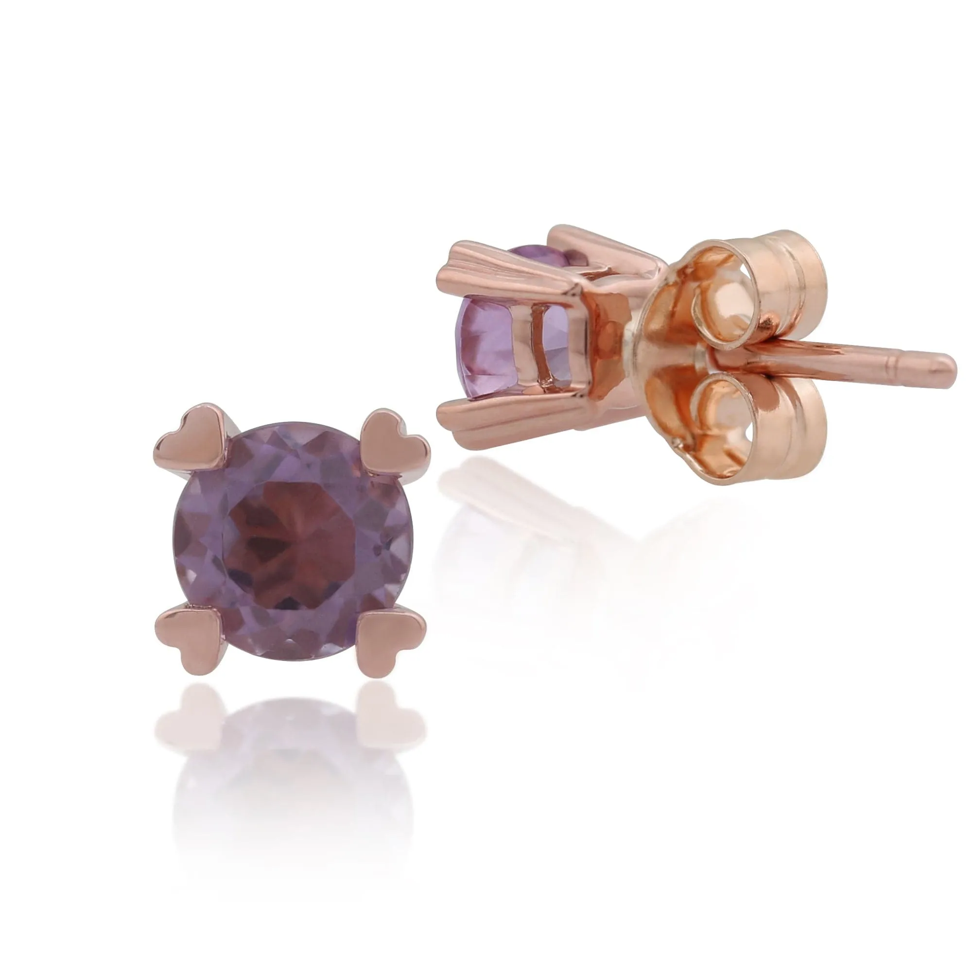 Classic Round Amethyst Heart Claw Set Stud Earrings in 9ct Rose Gold sold by Gemondo Jewellery product image thumbnail 2