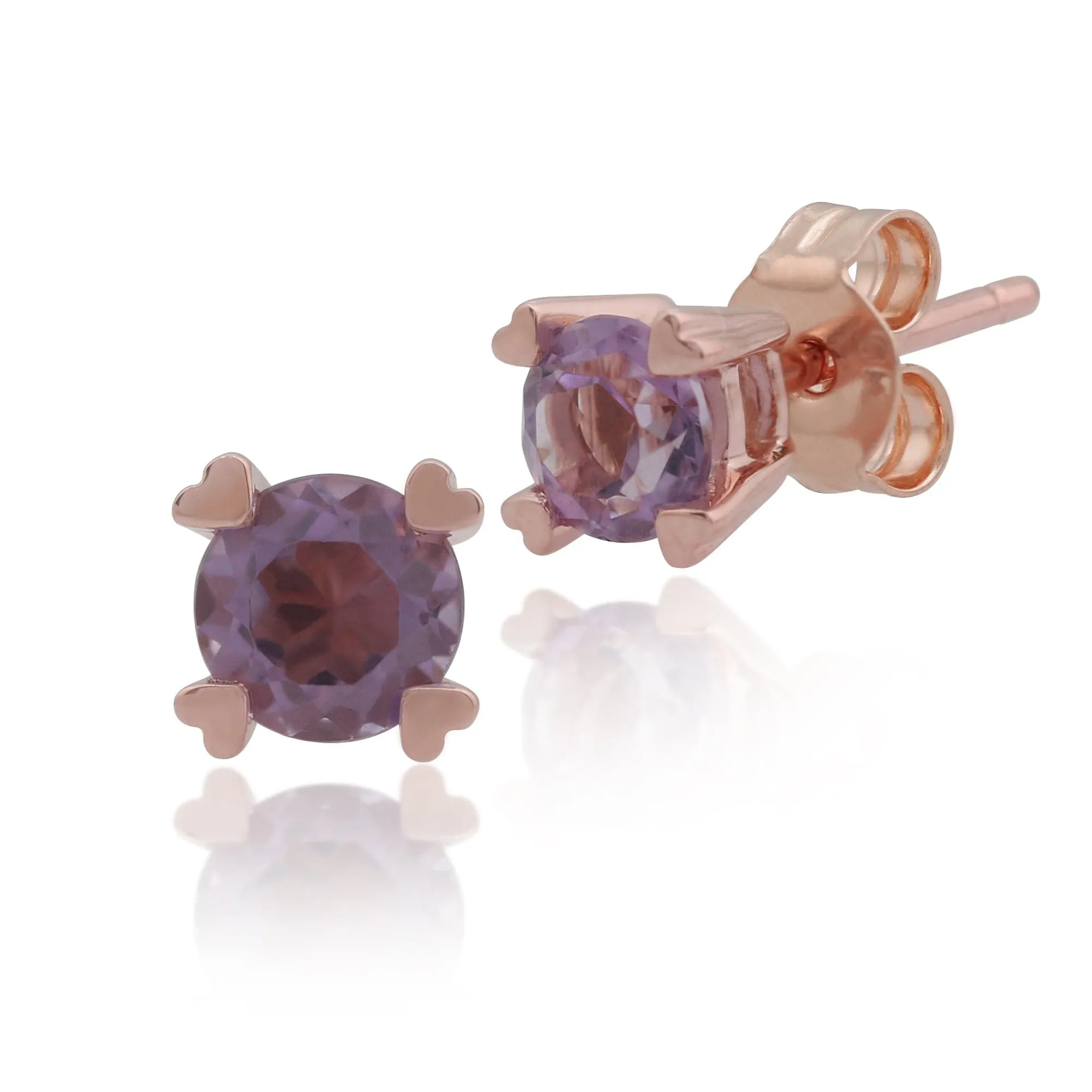 Classic Round Amethyst Heart Claw Set Stud Earrings in 9ct Rose Gold sold by Gemondo Jewellery