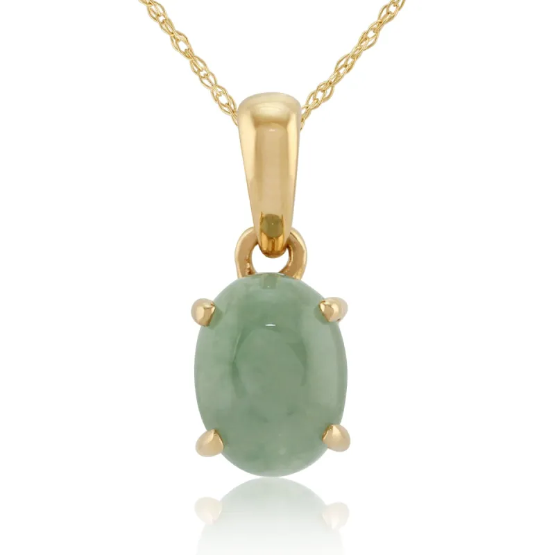 Classic Oval Jade Cabochon Pendant in 9ct Yellow Gold sold by Gemondo Jewellery