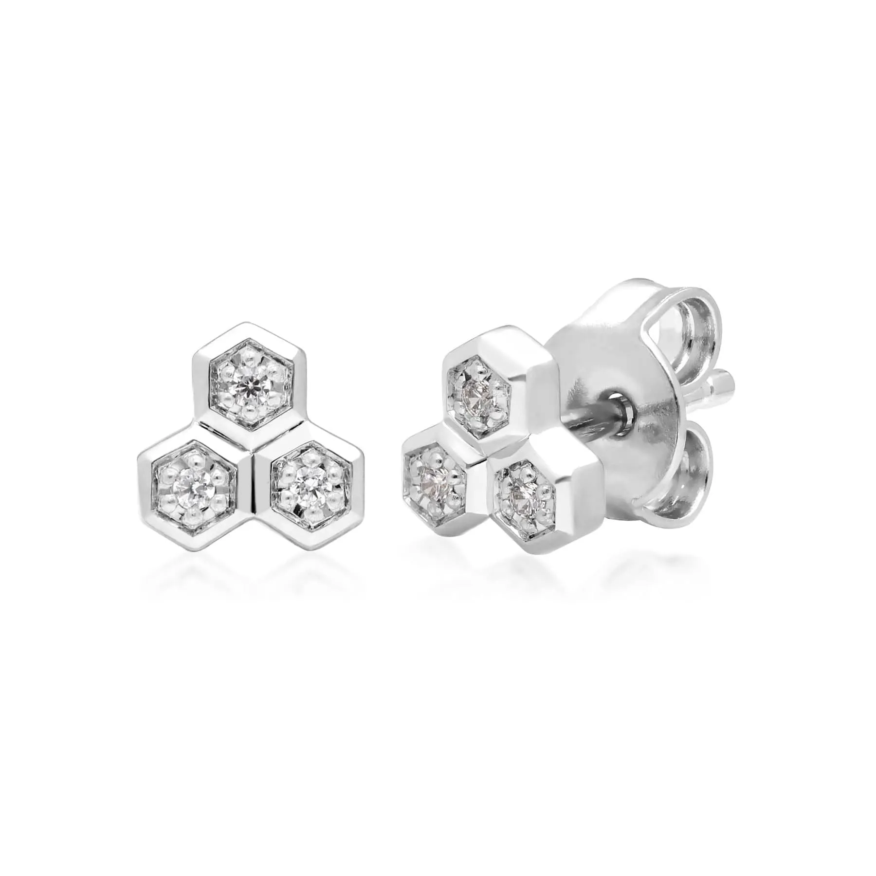 Diamond Geometric Trilogy Stud Earrings in 9ct White Gold sold by Gemondo Jewellery