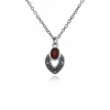 Art Deco Style Oval Garnet & Marcasite Stud Earrings & Pendant Set in 925 Sterling Silver sold by Gemondo Jewellery
