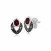 Art Deco Style Oval Garnet & Marcasite Stud Earrings & Pendant Set in 925 Sterling Silver sold by Gemondo Jewellery
