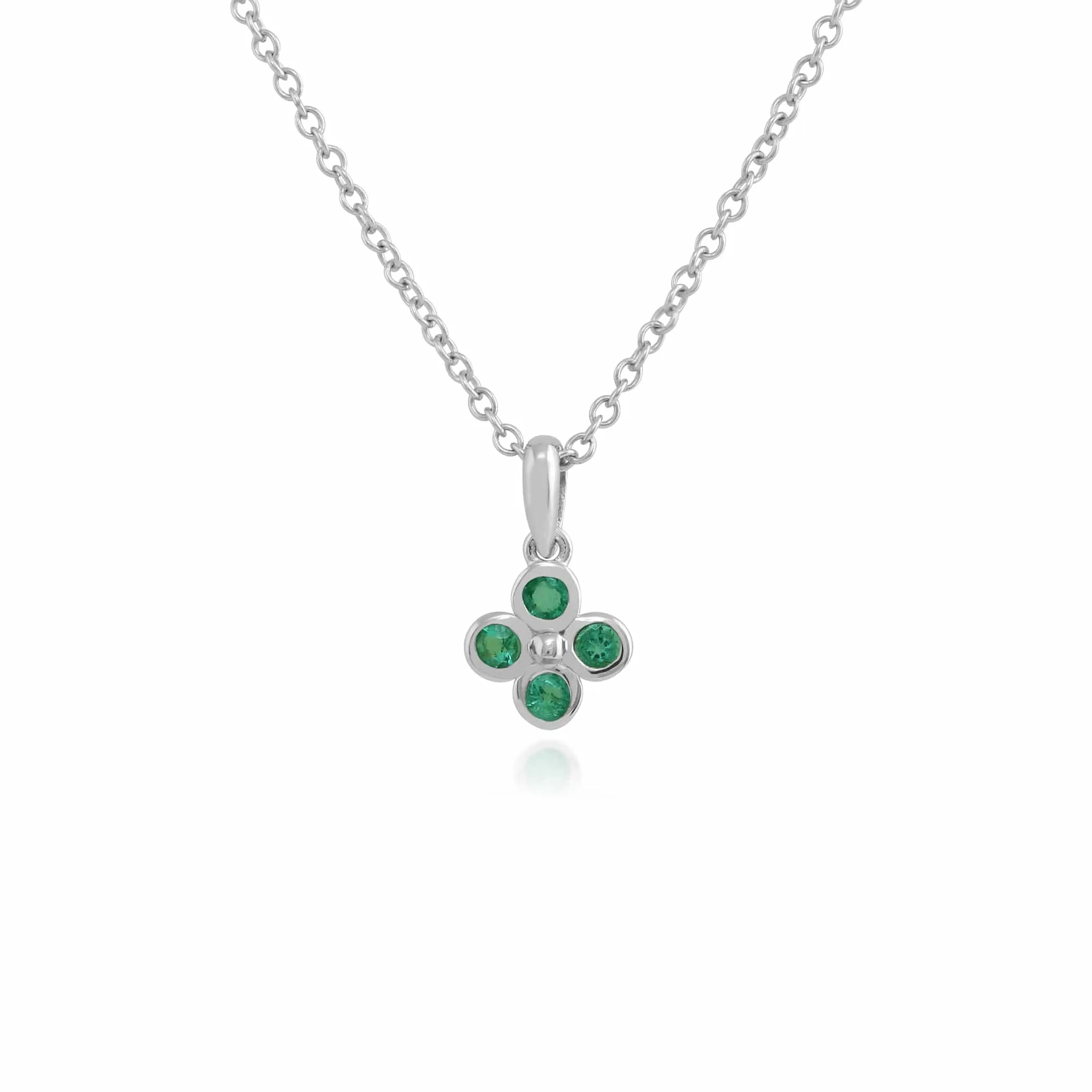 Floral Round Emerald Clover Pendant & Ring Set in 925 Sterling Silver sold by Gemondo Jewellery product image thumbnail 2