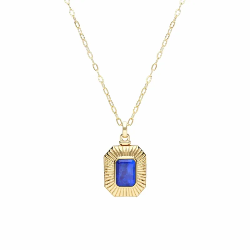 Bona Fide Lapis Lazuli Octagon Locket in Gold Plated Sterling Silver sold by Gemondo Jewellery