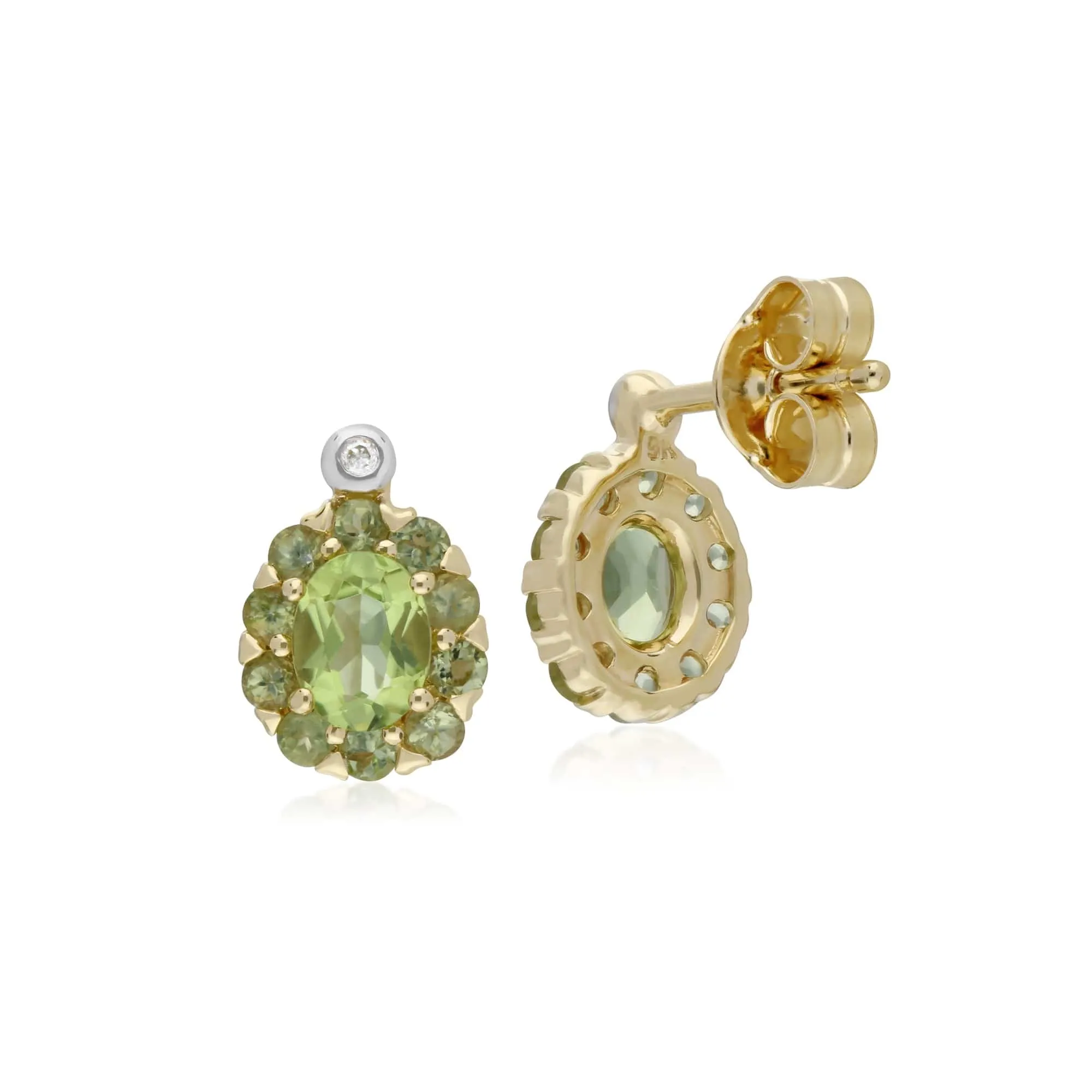 Gemondo 9ct Yellow Gold Peridot & Diamond Oval Cluster Stud Earrings sold by Gemondo Jewellery product image thumbnail 2