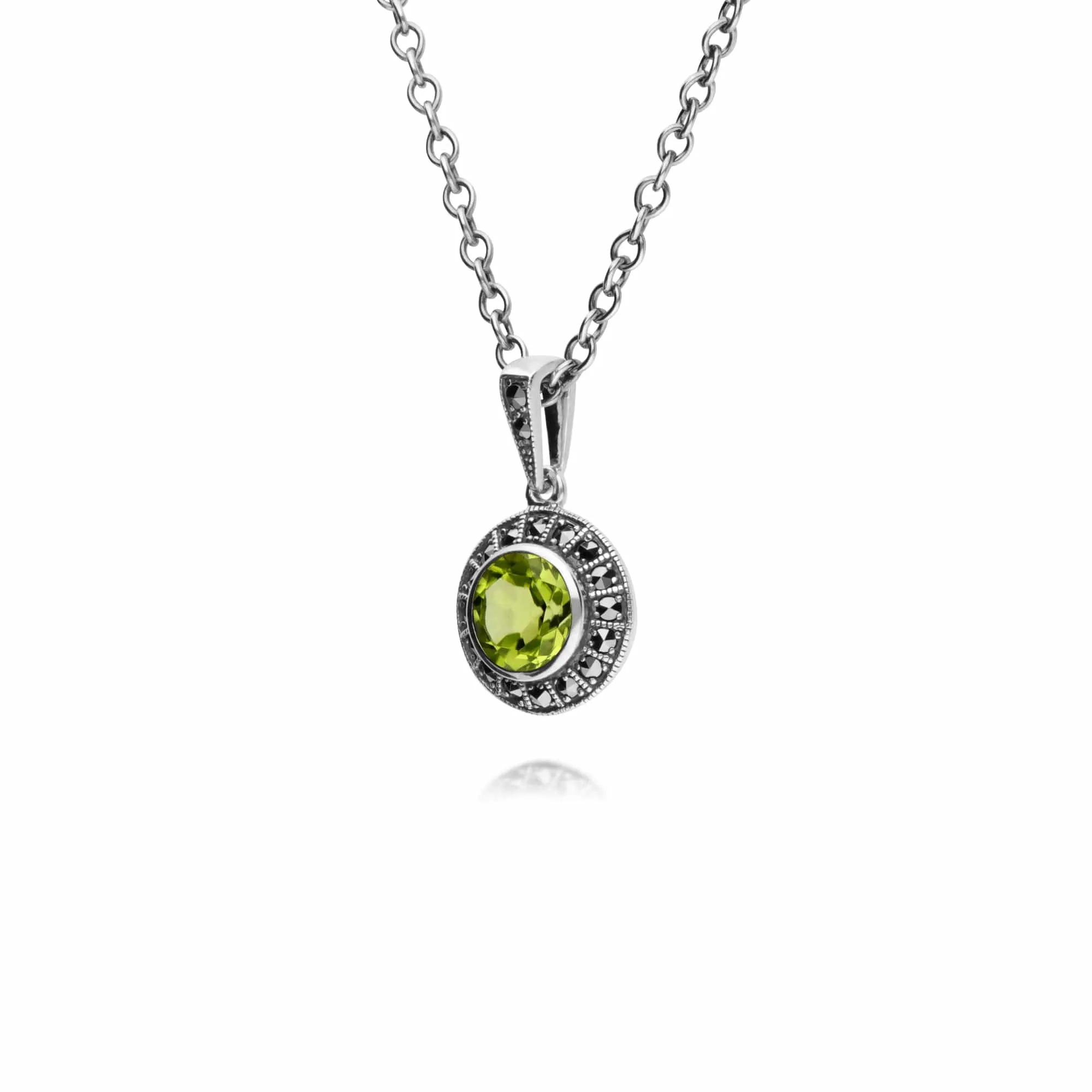 Gemondo Sterling Silver Round Peridot and Marcasite Cluster 45cm Necklace sold by Gemondo Jewellery product image thumbnail 2