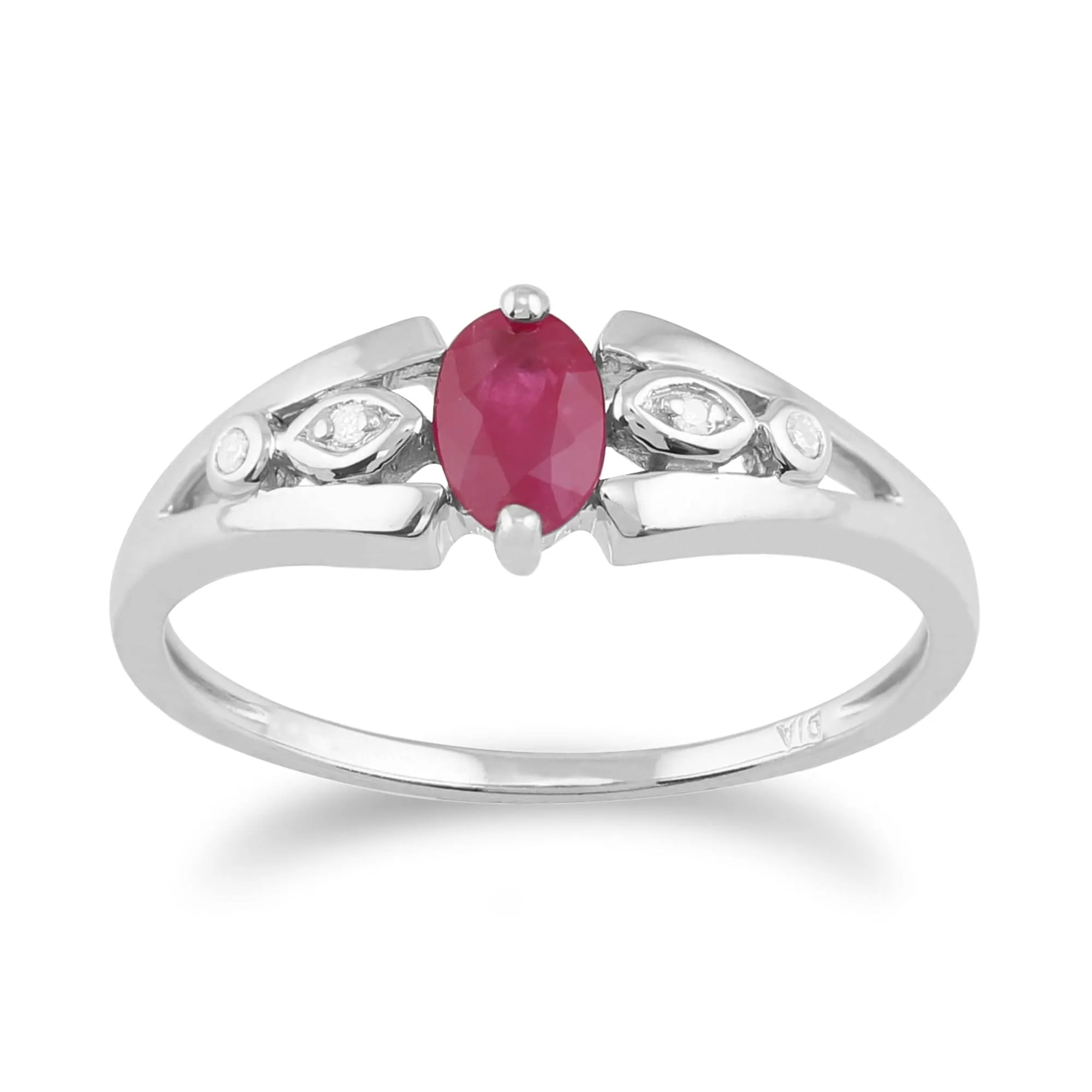 Classic Oval Ruby & Diamond Ring in 9ct White Gold sold by Gemondo Jewellery