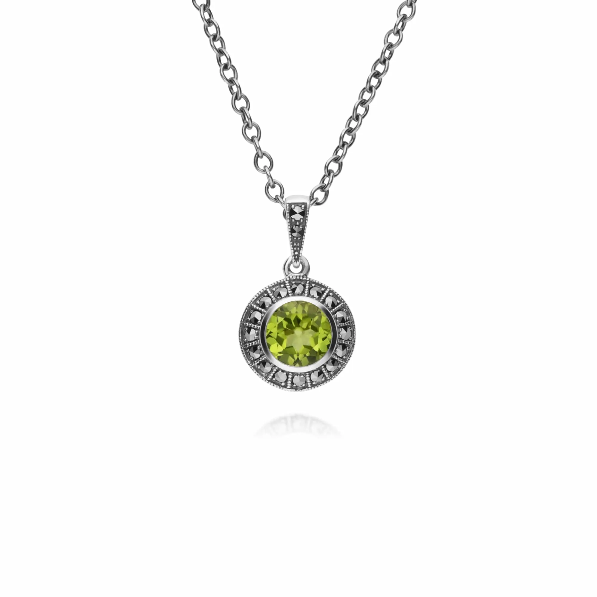 Gemondo Sterling Silver Round Peridot and Marcasite Cluster 45cm Necklace sold by Gemondo Jewellery
