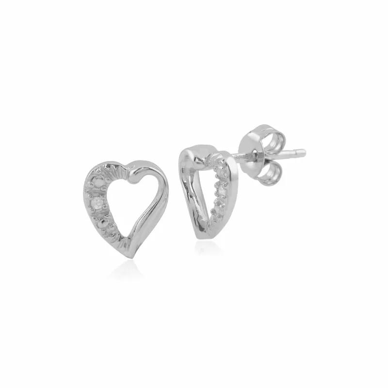 9ct White Gold Round Cut Diamond Heart Stud Earrings sold by Gemondo Jewellery