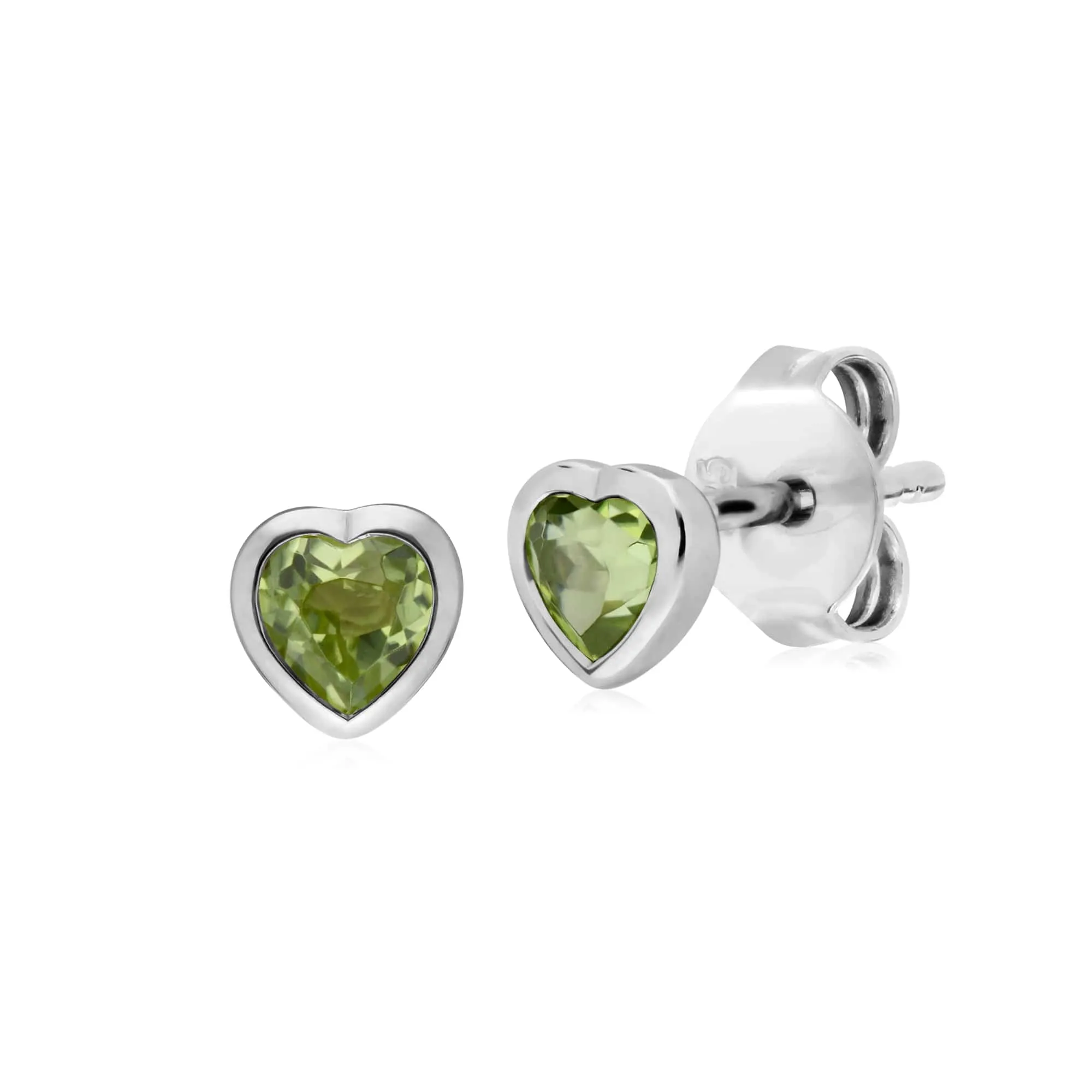 Petite Essential Heart Shaped Peridot Stud Earrings in Sterling Silver sold by Gemondo Jewellery