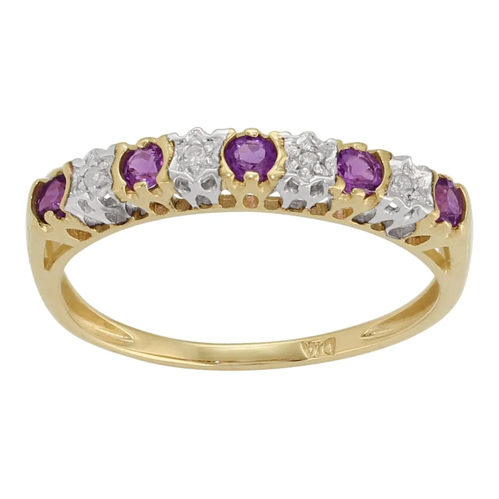 Classic Round Amethyst & Diamond Half Eternity Ring in 9ct Yellow Gold sold by Gemondo Jewellery