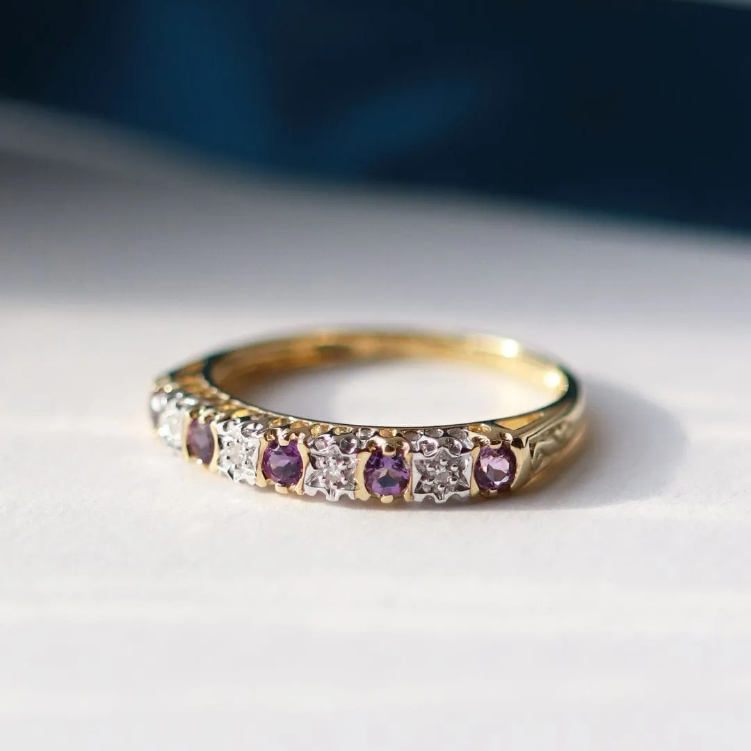 Classic Round Amethyst & Diamond Half Eternity Ring in 9ct Yellow Gold sold by Gemondo Jewellery product image thumbnail 2