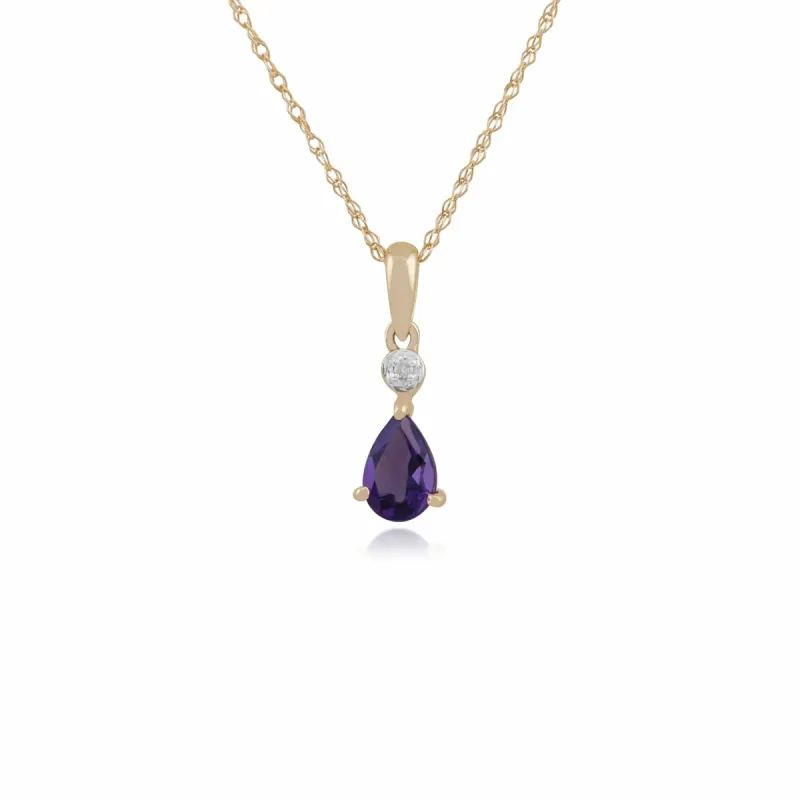 Classic Pear Amethyst & Diamond Pendant in 9ct Yellow Gold sold by Gemondo Jewellery