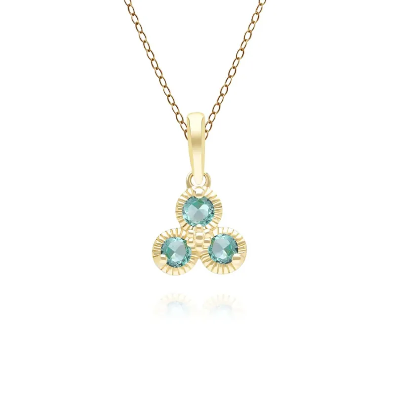Floral Emerald Three Stone Pendant Necklace in 9ct Yellow Gold sold by Gemondo Jewellery