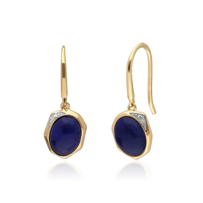 Irregular B Gem Lapis Lazuli & Diamond Drop Earrings in Gold Plated Sterling Silver sold by Gemondo Jewellery