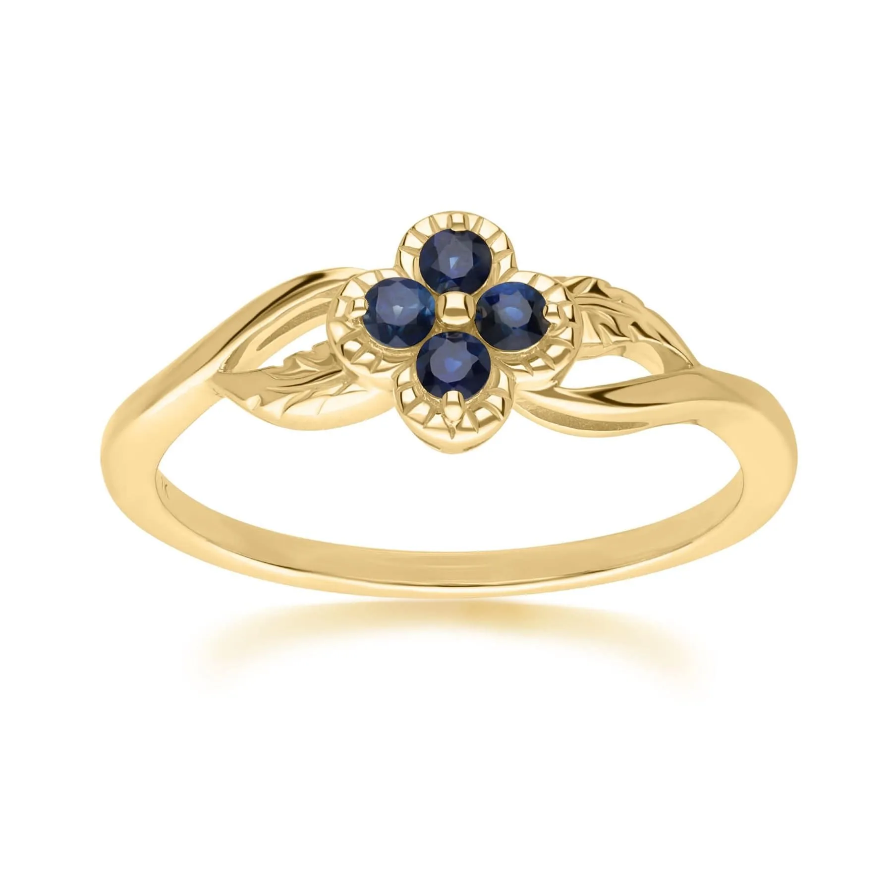 Floral Round Sapphire Ring in 9ct Yellow Gold sold by Gemondo Jewellery