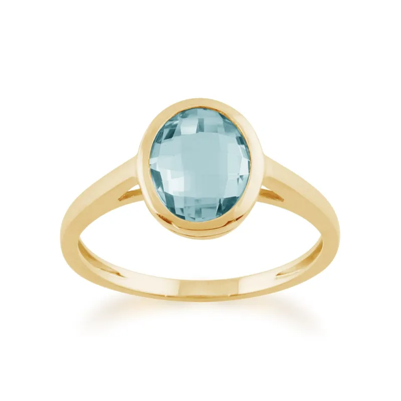 Blue Topaz 9ct Yellow Gold Oval Ring sold by Gemondo Jewellery
