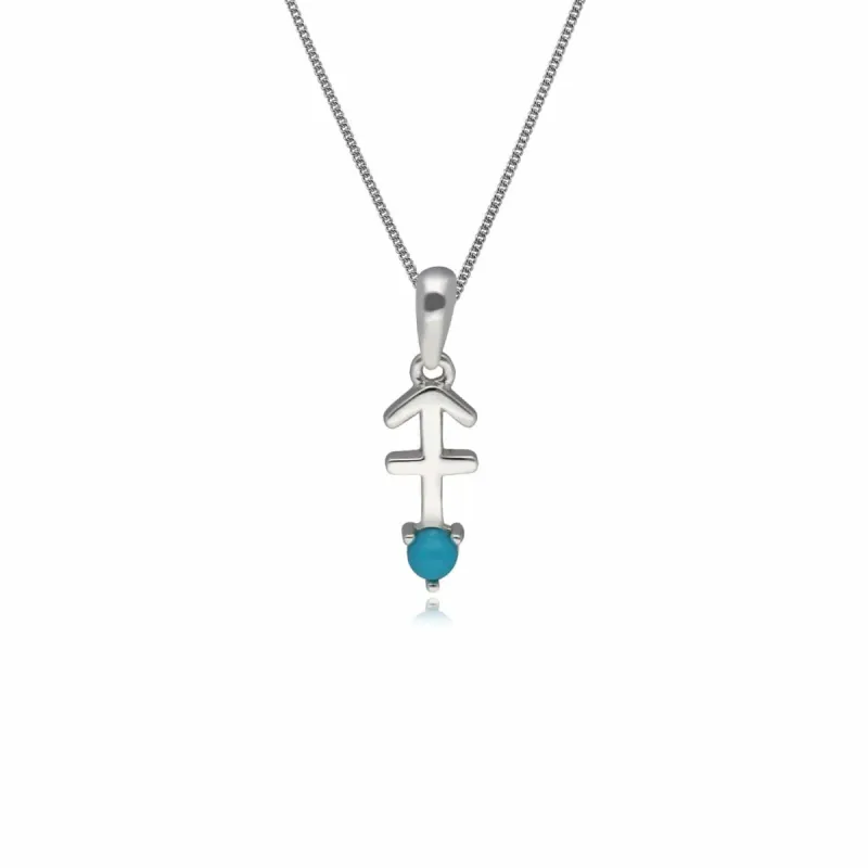 Turquoise Sagittarius Zodiac Charm Necklace in 9ct White Gold sold by Gemondo Jewellery