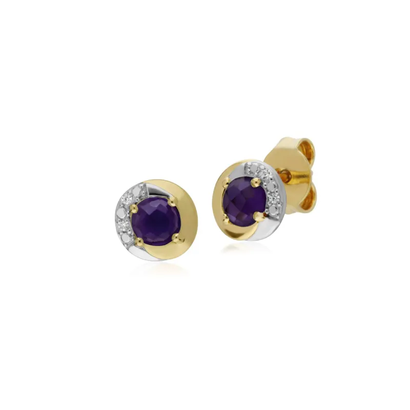 Gemondo 9ct Yellow Gold Amethyst & Diamond Two Tone Stud Earrings sold by Gemondo Jewellery