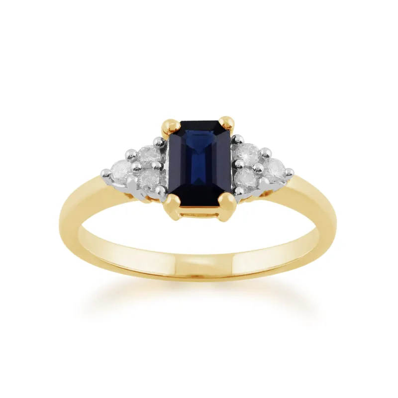 Classic Baguette Sapphire & Diamond Ring in 9ct Yellow Gold sold by Gemondo Jewellery