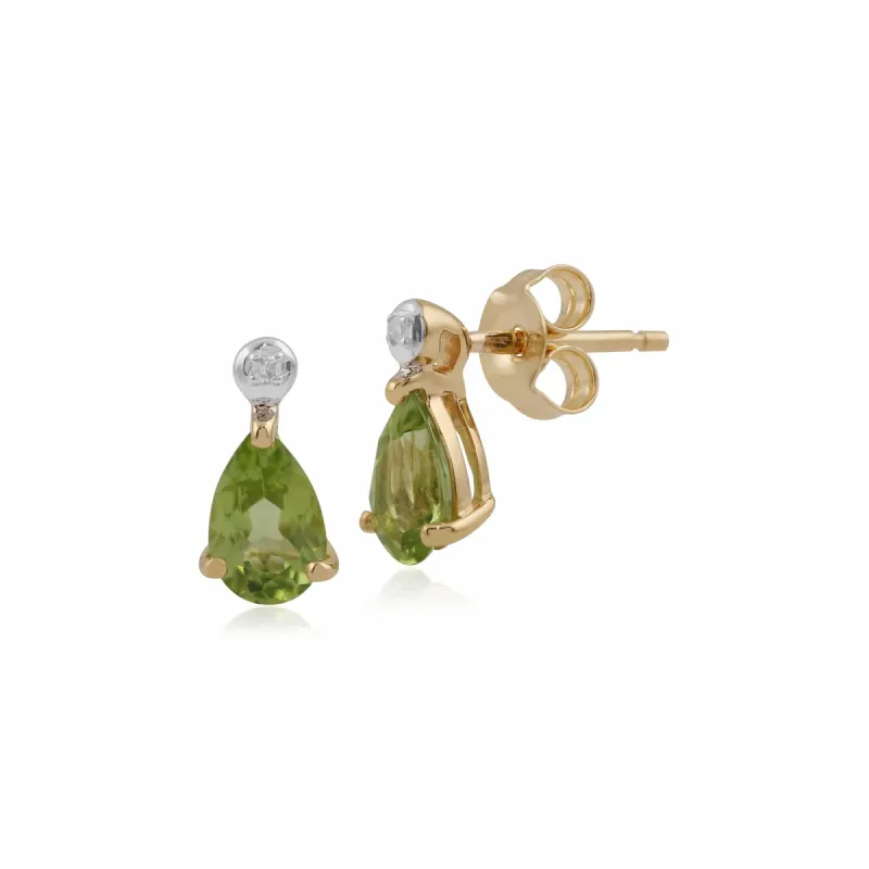 Classic Pear Peridot & Diamond Drop Earrings in 9ct Yellow Gold sold by Gemondo Jewellery