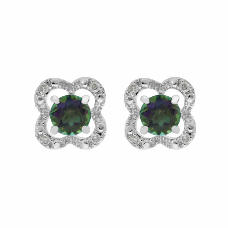 Classic Round Mystic Topaz Studs with Detachable Diamond Flower Ear Jacket in 9ct White Gold sold by Gemondo Jewellery