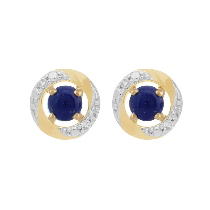Classic Round Lapis Lazuli Stud Earrings with Detachable Diamond Halo Ear Jacket in 9ct Yellow Gold sold by Gemondo Jewellery