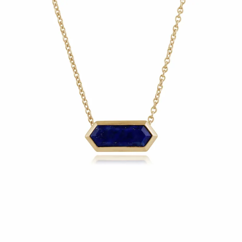 Geometric Hexagon Lapis Lazuli Prism Necklace in Gold Plated  Silver sold by Gemondo Jewellery
