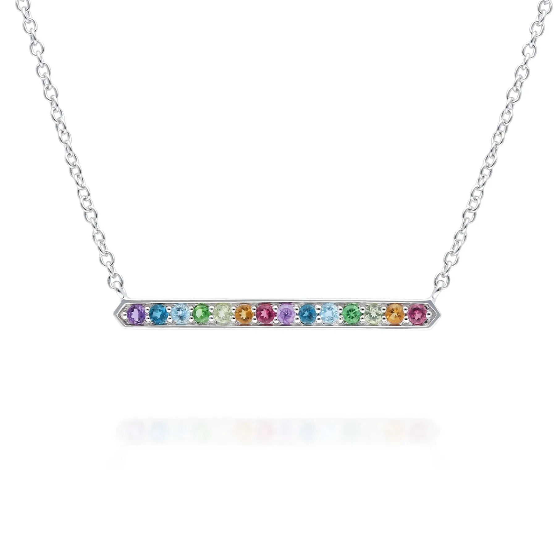 Rainbow Gems Bar Necklace in Sterling Silver sold by Gemondo Jewellery