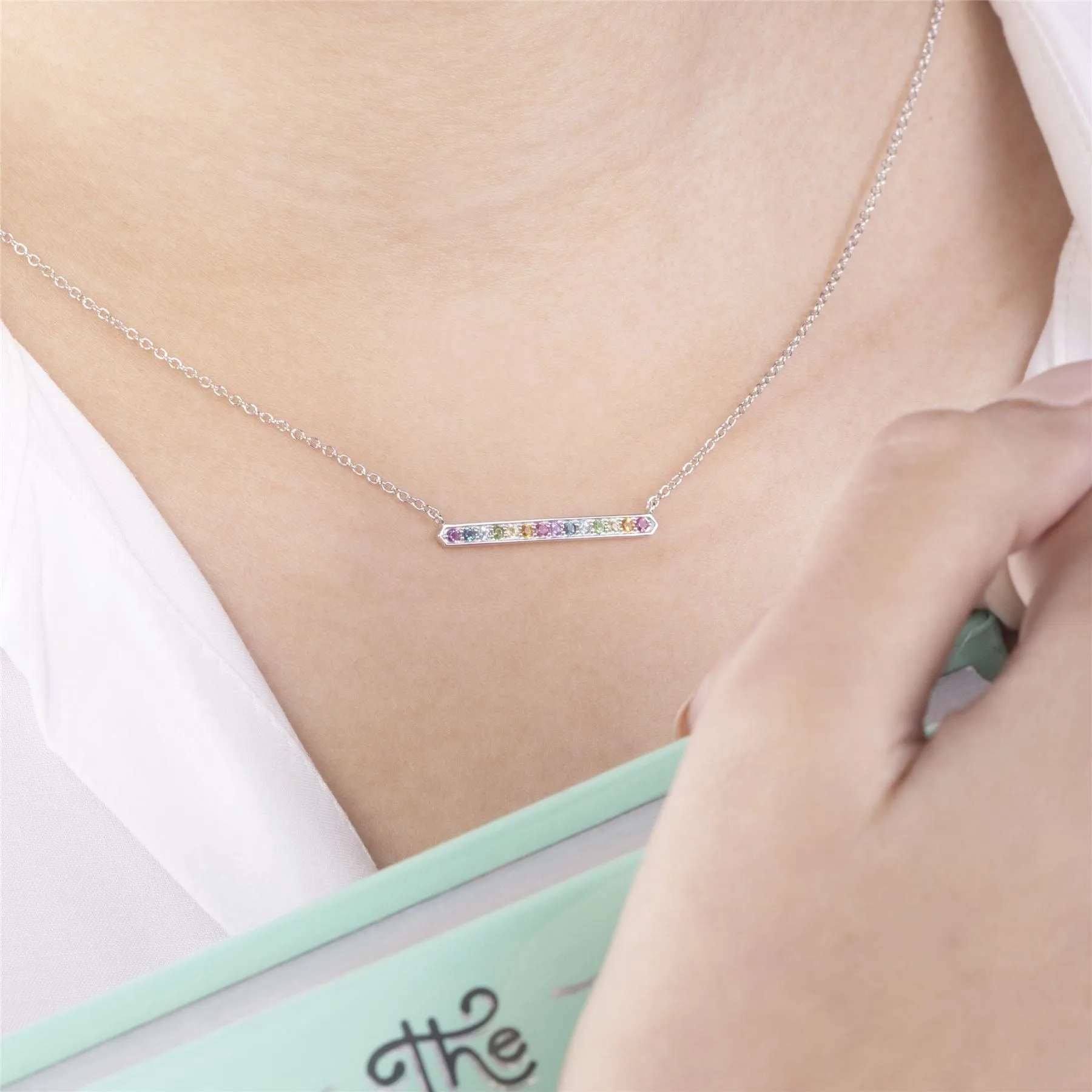 Rainbow Gems Bar Necklace in Sterling Silver sold by Gemondo Jewellery product image thumbnail 3