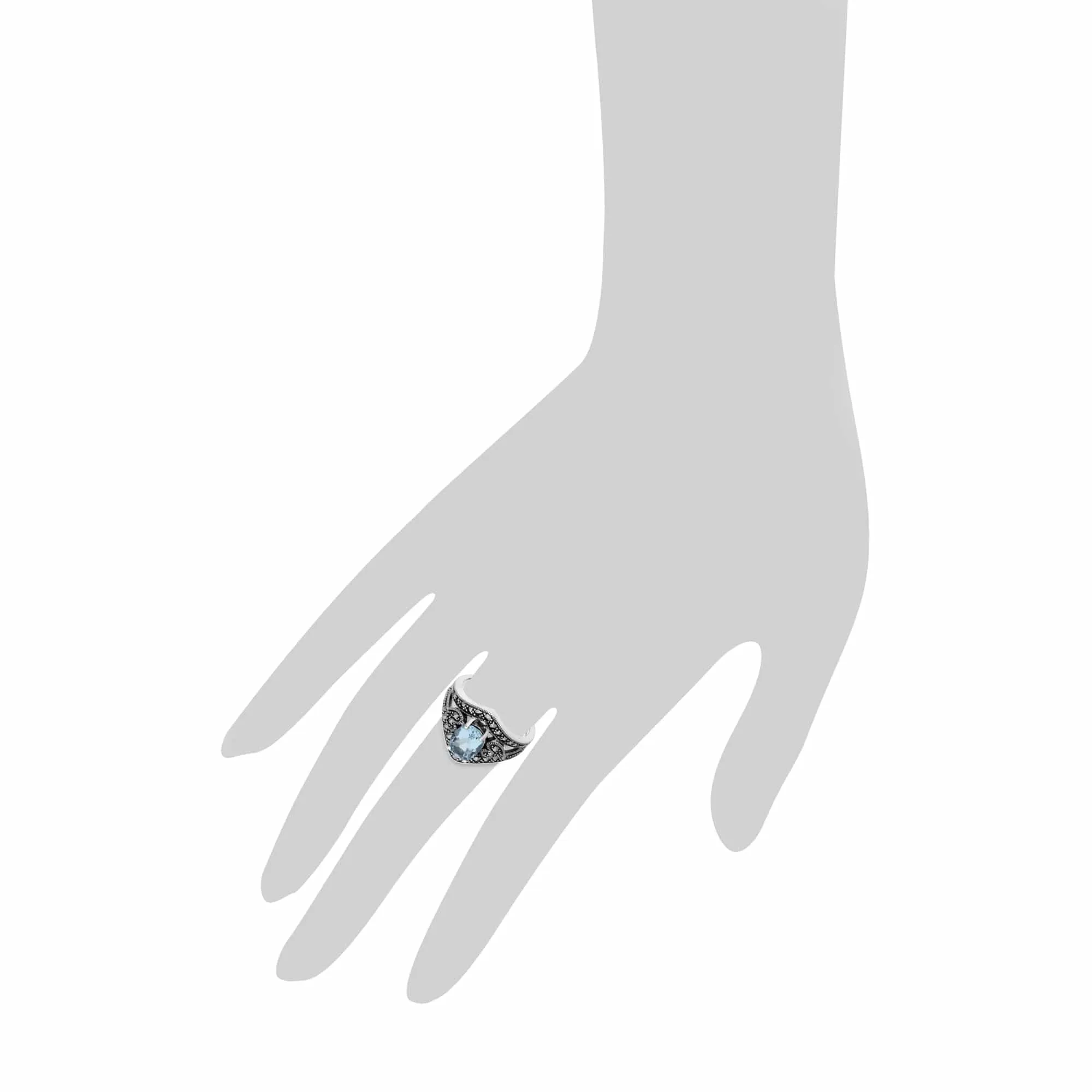 Art Deco Style Oval Blue Topaz & Marcasite in 925 Sterling Silver sold by Gemondo Jewellery product image thumbnail 3