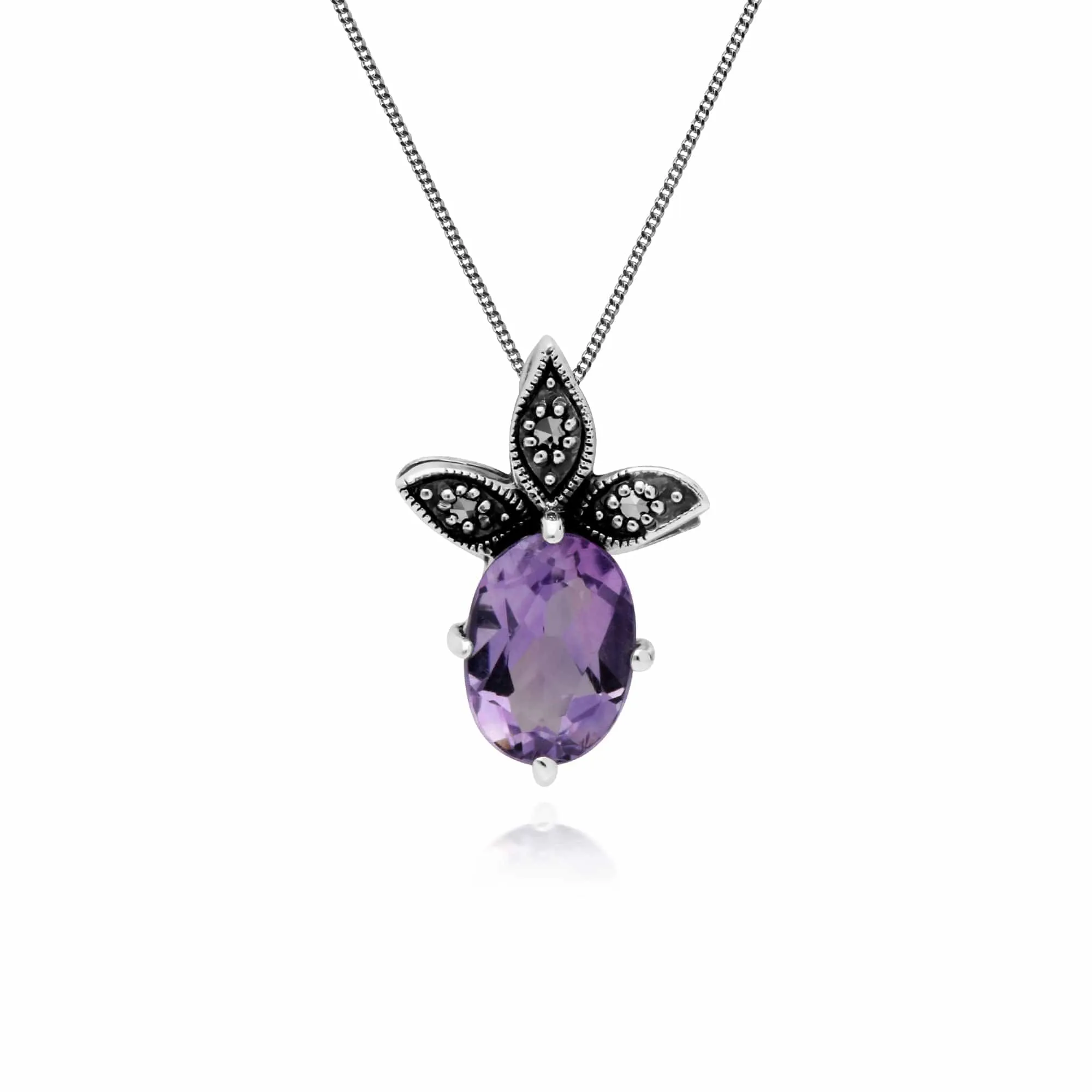 Gemondo Sterling Silver Amethyst & Marcasite February Pendant on 45cm Chain sold by Gemondo Jewellery