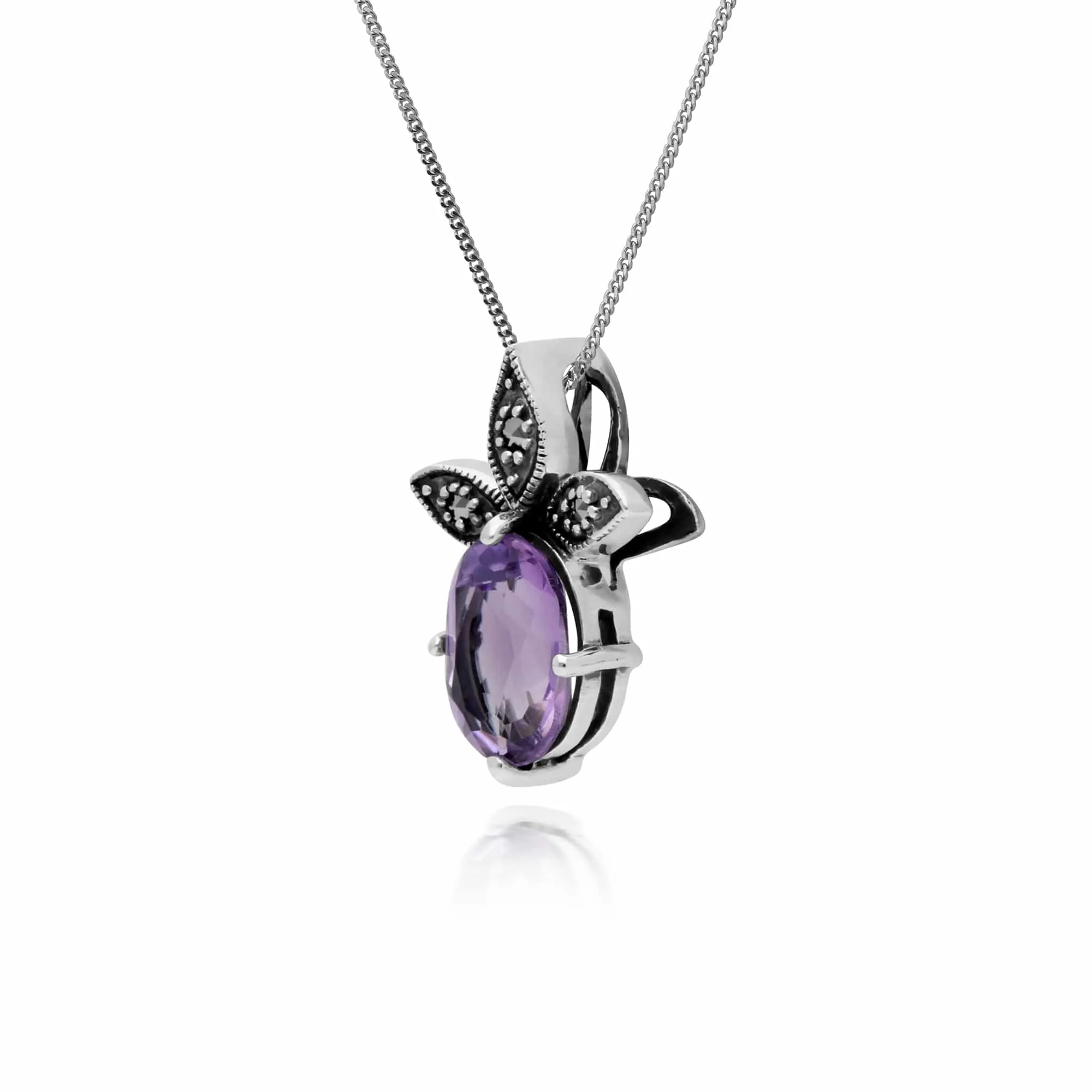 Gemondo Sterling Silver Amethyst & Marcasite February Pendant on 45cm Chain sold by Gemondo Jewellery product image thumbnail 2