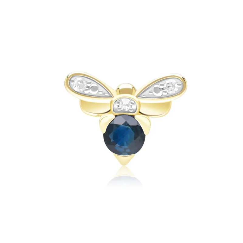 Honeycomb Inspired Blue Sapphire and Diamond Bee Pin in 9ct Yellow Gold sold by Gemondo Jewellery