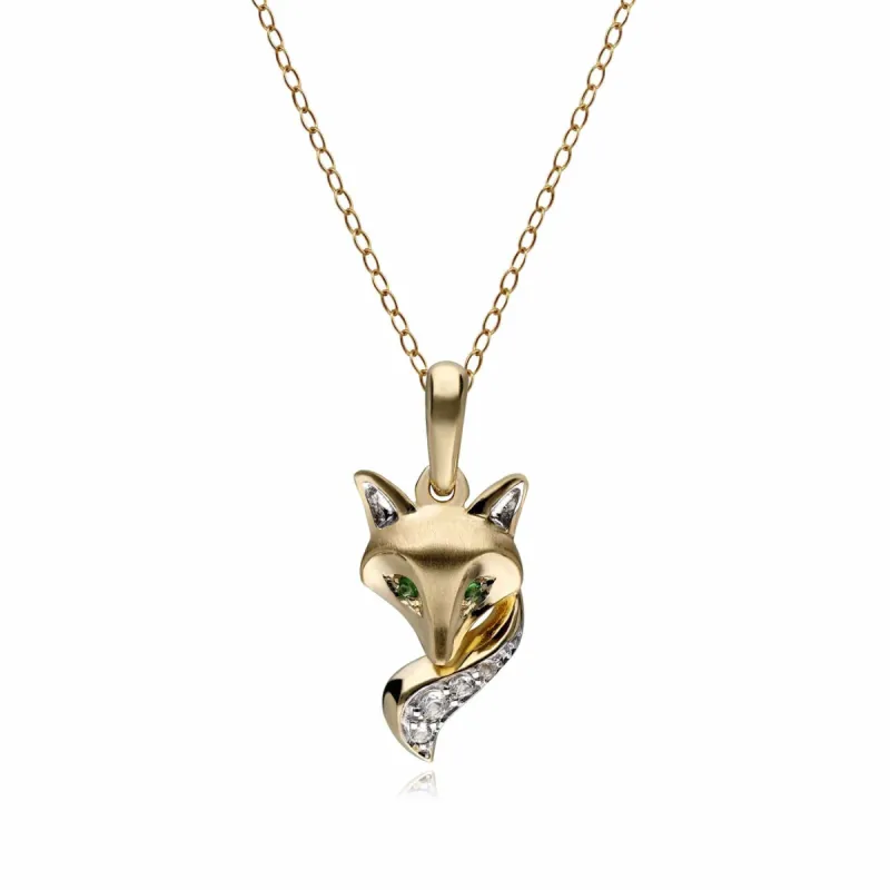 Gardenia Tsavorite Fox Pendant Necklace In 9ct Yellow Gold sold by Gemondo Jewellery