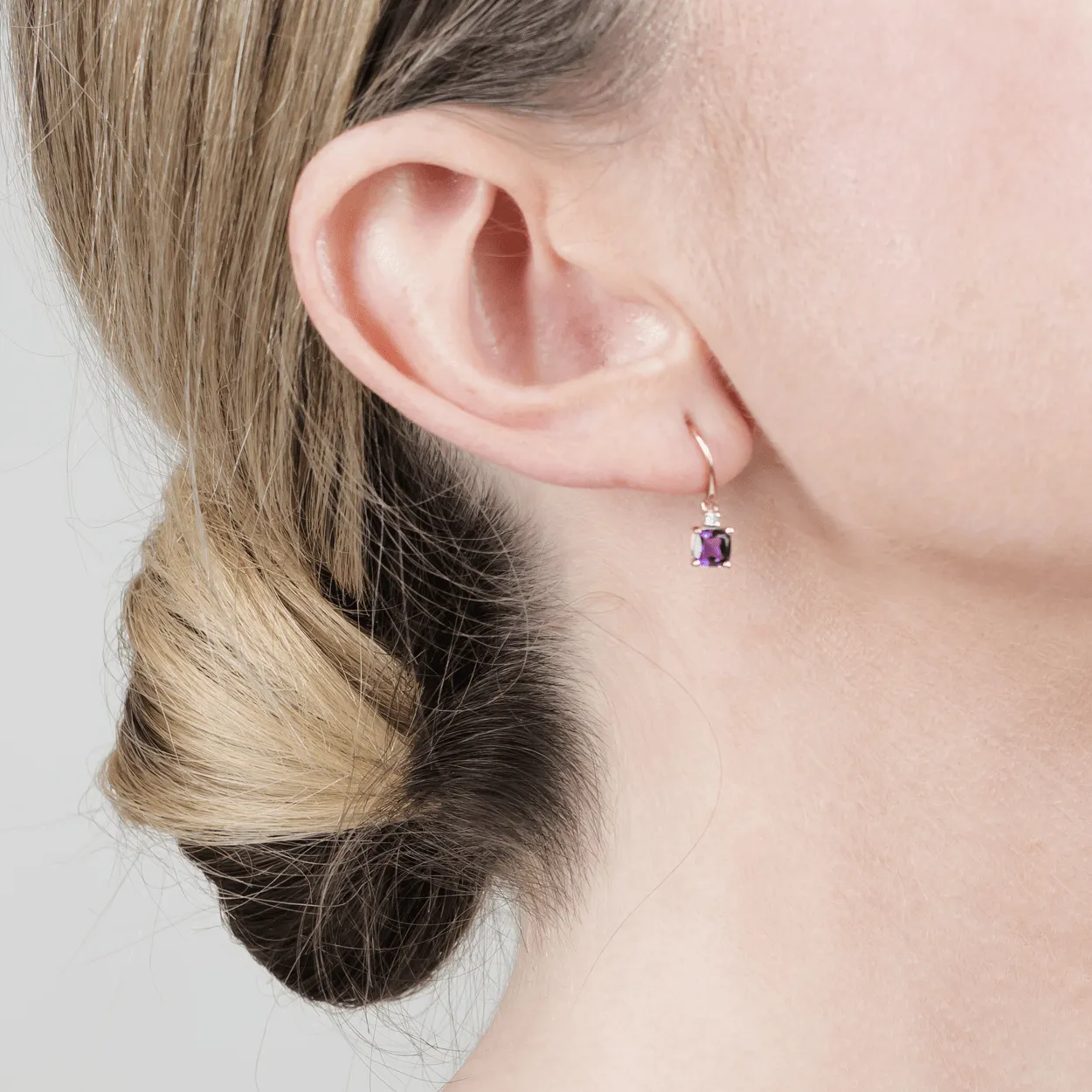 Classic Cushion Amethyst & Diamond Drop Earrings in 9ct Rose Gold sold by Gemondo Jewellery product image thumbnail 2