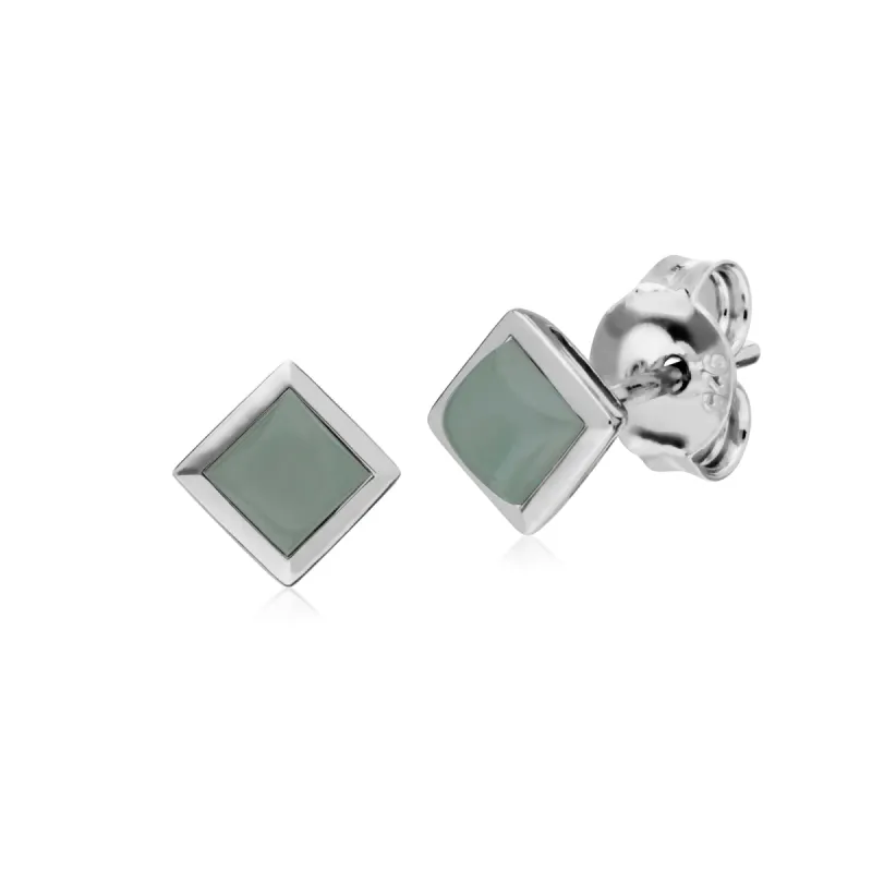 Classic Square Jade Bezel Stud Earrings in 925 Sterling Silver sold by Gemondo Jewellery