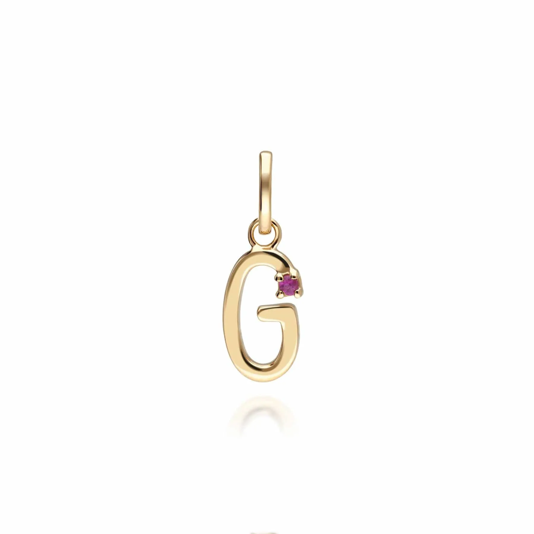 Initial G Ruby Letter Charm in 9ct Yellow Gold sold by Gemondo Jewellery