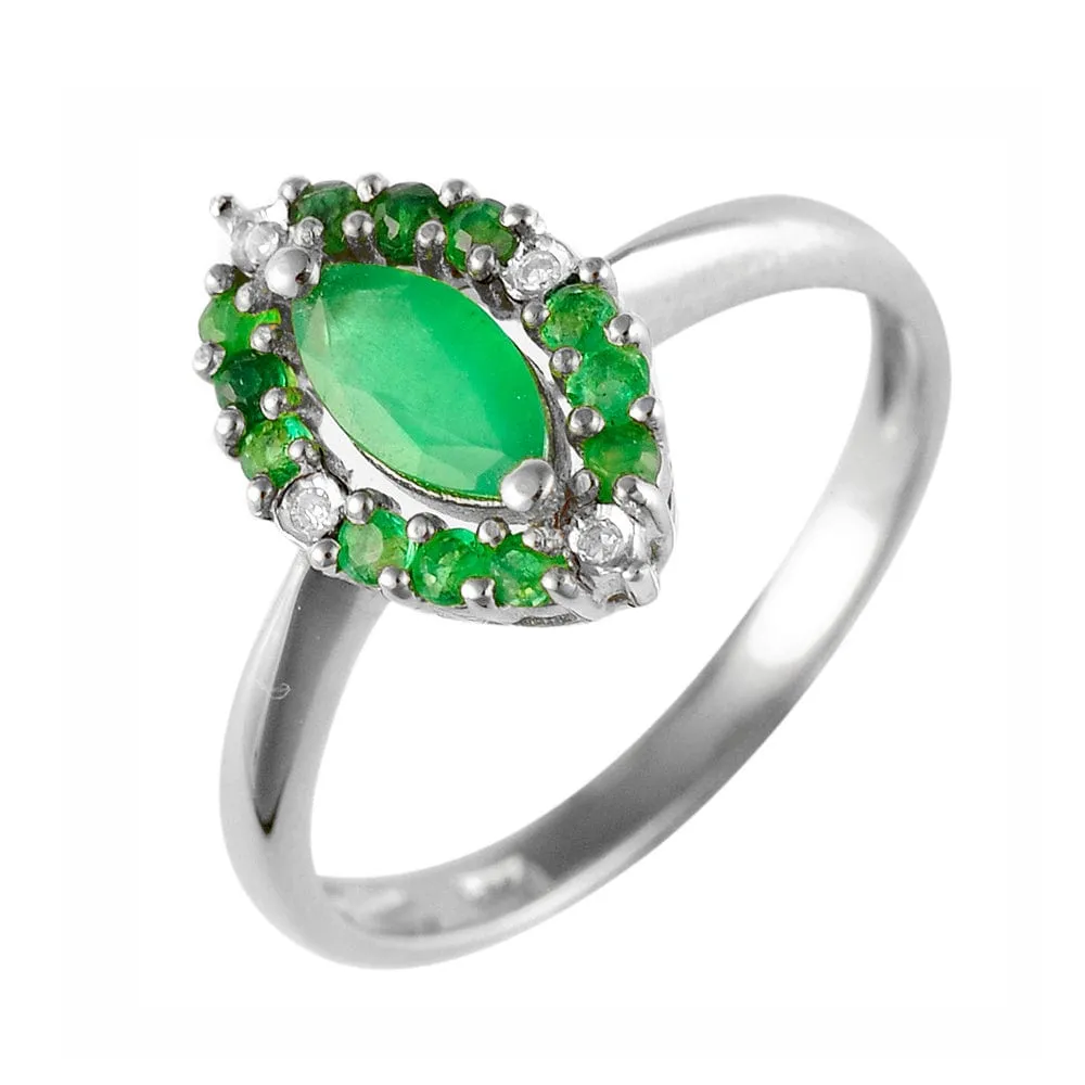 9ct White Gold 0.48ct Natural Emerald & 1.6pt Diamond Cluster Ring sold by Gemondo Jewellery