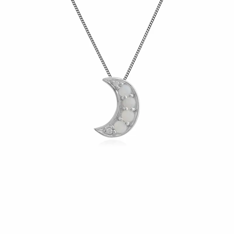 Gemondo 9ct White Gold 0.13ct Opal & Diamond Crescent Moon Pendant on 45cm Chain sold by Gemondo Jewellery