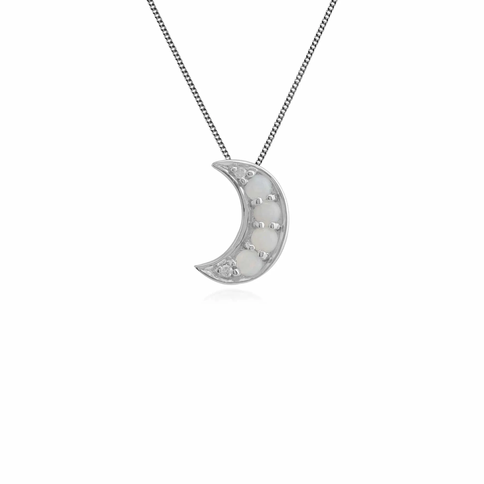 Gemondo 9ct White Gold 0.13ct Opal & Diamond Crescent Moon Pendant on 45cm Chain sold by Gemondo Jewellery