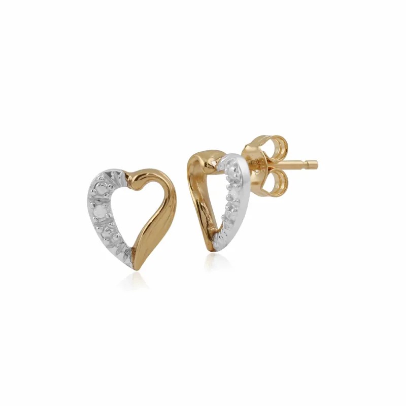 9ct Yellow Gold Diamond Heart Stud Earrings sold by Gemondo Jewellery