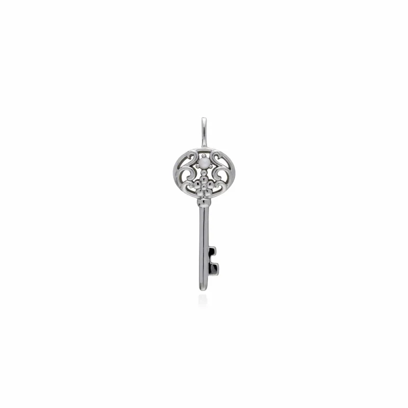 Sterling Silver Pearl Big Key Charm Pendant sold by Gemondo Jewellery