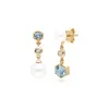 Modern Pearl, White & Blue Topaz Mismatched Drop Earrings in Gold Plated Silver sold by Gemondo Jewellery