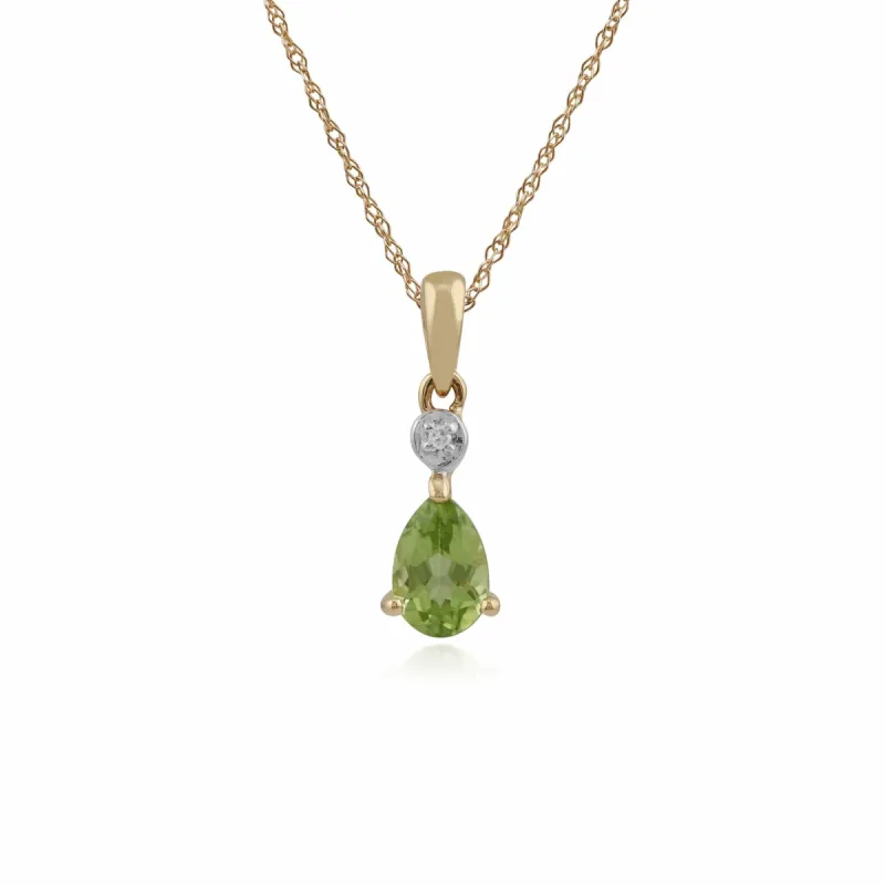 Classic Pear Peridot & Diamond Pendant in 9ct Yellow Gold sold by Gemondo Jewellery